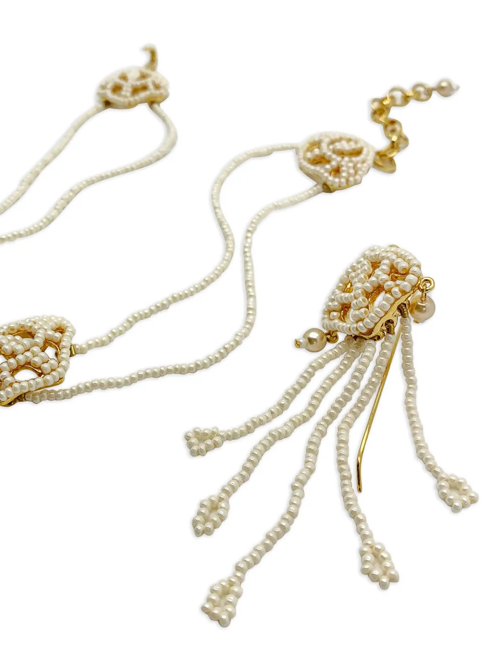 Christian Dior Pre-Owned seed pearl choker necklace earrings set - Image 2