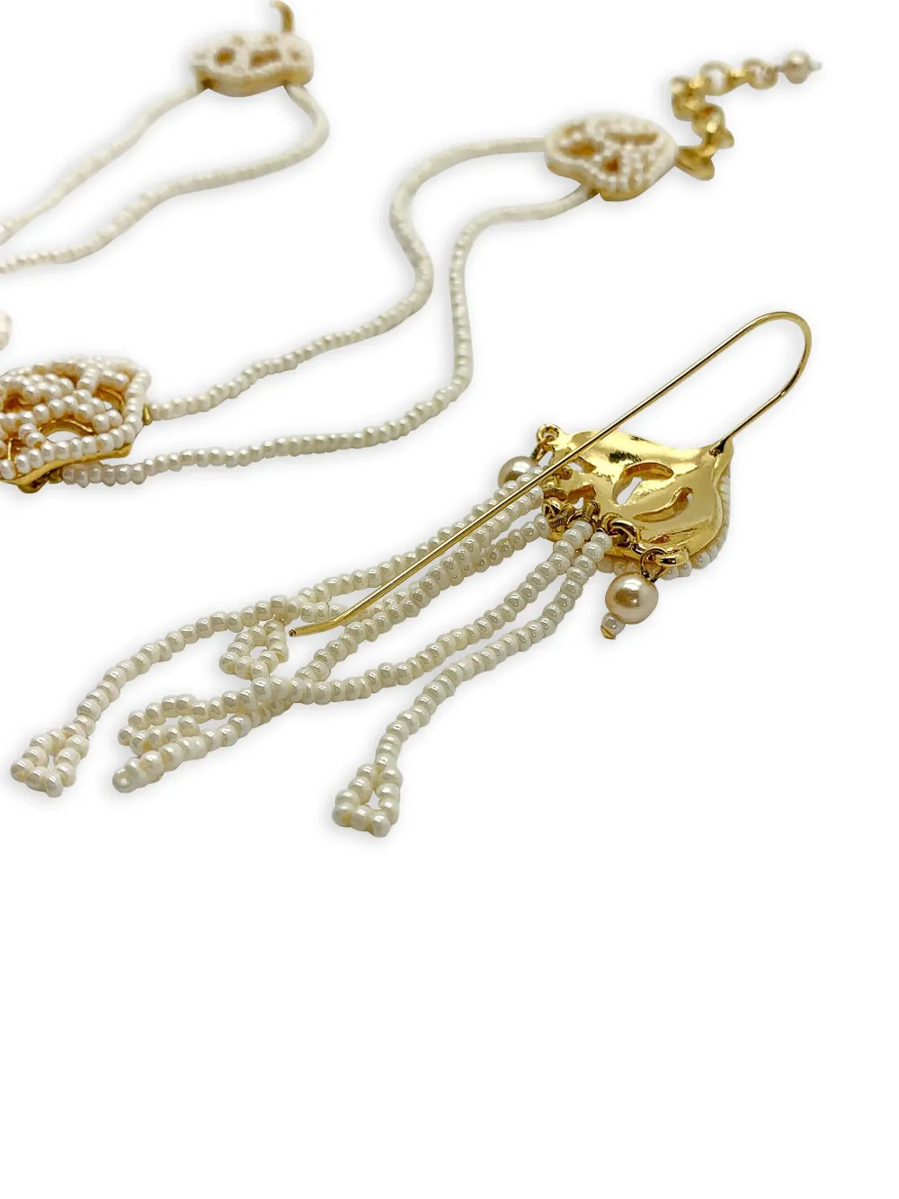 Christian Dior Pre-Owned seed pearl choker necklace earrings set - Image 4